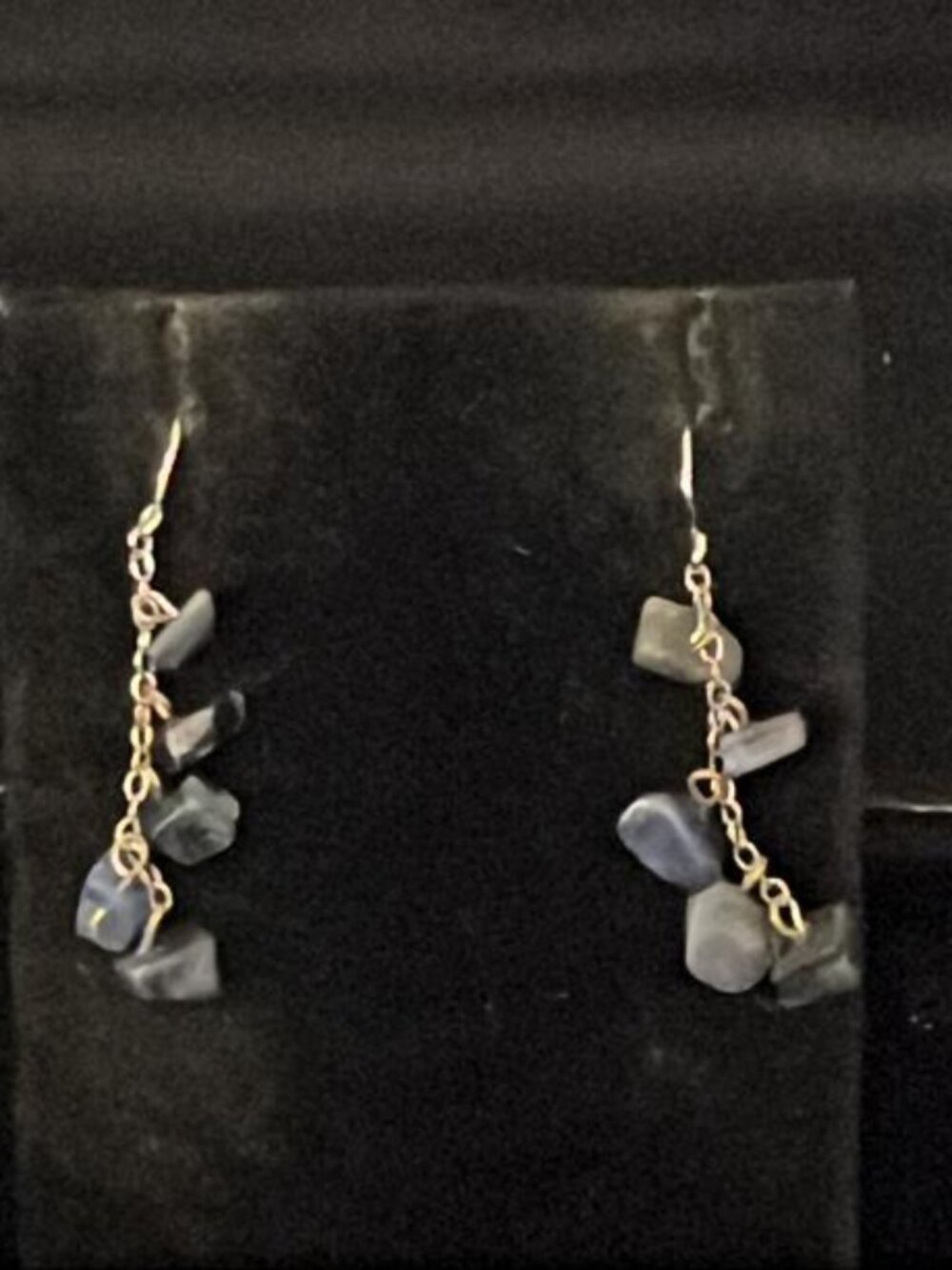 Sodalite Chip on Silver Tone Chain Earrings